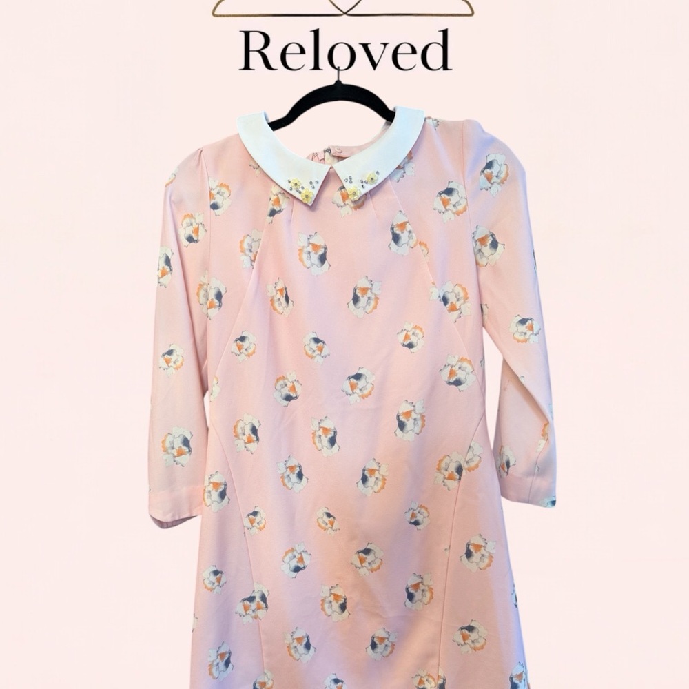 Unique Vintage Pink Floral Long Sleeve Dress